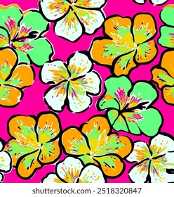 Desenho de mão abstrato Duas cores Flores barrocas vitorianas e folhas padrão de vetor sem costura isolado fundo padrão floral vetor sem costura em estilo havaiano com flor grande.