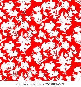 Abstract Hand Drawing Two Colors Silhouette Flowers and Leaves Seamless Vector Pattern Isolated Background Seamless vector floral pattern in Hawaiian style with big flowers