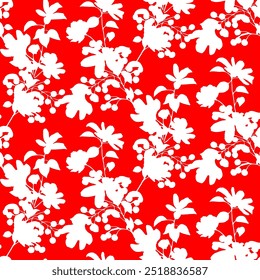 Abstract Hand Drawing Two Colors Silhouette Flowers and Leaves Seamless Vector Pattern Isolated Background Seamless vector floral pattern in Hawaiian style with big flowers