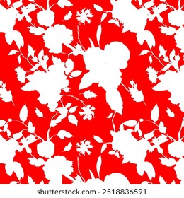 Dibujo a mano Abstractas Dos Colores Silueta Patrón de Vector sin costuras Patrón de Vector floral sin costuras de fondo aislado en estilo hawaiano con flores grandes