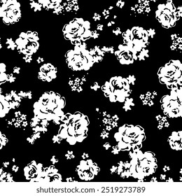 Desenho de mão abstrato Duas cores Flores barrocas vitorianas e folhas padrão de vetor sem costura isolado fundo padrão floral vetor sem costura em estilo havaiano com flor grande. Flor de silhueta