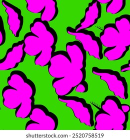 Abstract Hand Drawing Two Colors Victorian Baroque Flowers and Leaves Seamless Vector Pattern Isolated Background Seamless vector floral pattern in Hawaiian style with big flower