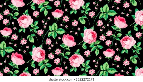 Abstract Hand Drawing Two Colors Silhouette Flowers and Leaves Seamless Vector Pattern Isolated Background Seamless vector floral pattern in Hawaiian style with big flowers