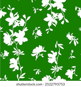 Desenho de mão abstrato Duas cores Flores barrocas vitorianas e folhas padrão de vetor sem emenda isolado fundo vetor sem emenda padrão floral verde e branco em estilo havaiano com grandes flores.