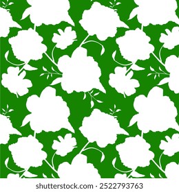 Abstract Hand Drawing Two Colors Victorian Baroque Flowers and Leaves Seamless Vector Pattern Isolated Background Seamless vector Green and white floral pattern in Hawaiian style with big flowers.