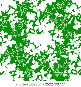 Abstract Hand Drawing Two Colors Victorian Baroque Flowers and Leaves Seamless Vector Pattern Isolated Background Seamless vector Green and white floral pattern in Hawaiian style with big flowers.