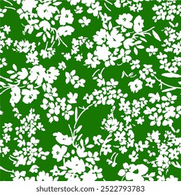 Desenho de mão abstrato Duas cores Flores barrocas vitorianas e folhas padrão de vetor sem emenda isolado fundo vetor sem emenda padrão floral verde e branco em estilo havaiano com grandes flores.