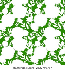 Abstract Hand Drawing Two Colors Victorian Baroque Flowers and Leaves Seamless Vector Pattern Isolated Background Seamless vector Green and white floral pattern in Hawaiian style with big flowers.