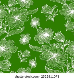 Abstract Hand Drawing Two Colors  silhouette Flowers and Leaves Seamless Vector Pattern Isolated Background Seamless vector floral pattern in Hawaiian style with big flowers