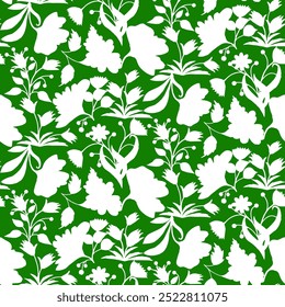 Desenho de mão abstrato Duas cores silhueta Flores e folhas Padrão de vetor sem costura isolado Fundo Padrão floral vetor sem costura no estilo havaiano com flores grandes