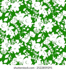 Dibujo a mano Abstractas Dos Colores Flores y hojas barrocas victorianas Patrón de Vector sin fisuras Fondo aislado Patrón floral de Vector sin fisuras en estilo hawaiano con flor grande.