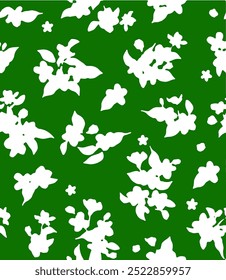 Abstract Hand Drawing Two Colors  silhouette Flowers and Leaves Seamless Vector Pattern Isolated Background Seamless vector floral pattern in Hawaiian style with big flowers
