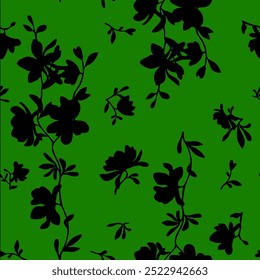 Abstract Hand Drawing Two Colors Victorian Baroque Flowers and Leaves Seamless Vector Pattern Isolated Background Seamless vector floral pattern in Hawaiian style with big flowers