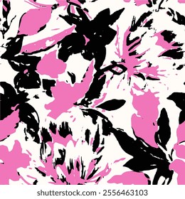 Abstract Hand Drawing Two Colors Victorian Baroque Flowers and Leaves Seamless Vector Pattern Isolated Background Seamless vector floral pattern in Hawaiian style with big flowers