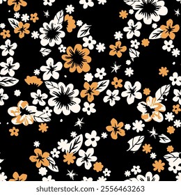 Abstract Hand Drawing Two Colors Victorian Baroque Flowers and Leaves Seamless Vector Pattern Isolated Background Seamless vector floral pattern in Hawaiian style with big flowers