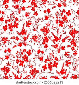 Abstract Hand Drawing Two Colors Victorian Baroque Flowers and Leaves Seamless Vector Pattern Isolated Background Seamless vector floral pattern in Hawaiian style with big flowers