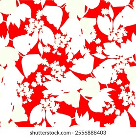Abstract Hand Drawing Two Colors Victorian Baroque Flowers and Leaves Seamless Vector Pattern Isolated Background Seamless vector floral pattern in Hawaiian style with big flowers