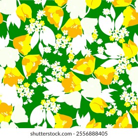 Abstract Hand Drawing Two Colors Victorian Baroque Flowers and Leaves Seamless Vector Pattern Isolated Background Seamless vector floral pattern in Hawaiian style with big flowers