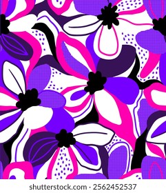 Abstract Hand Drawing Two Colors Victorian Baroque Flowers and Leaves Seamless Vector Pattern Isolated Background Seamless vector floral pattern in Hawaiian style with big flowers