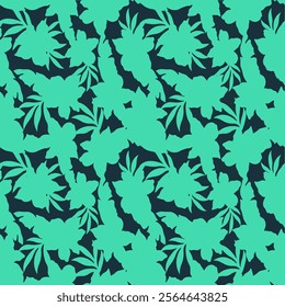 Abstract Hand Drawing Two Colors Victorian Baroque Flowers and Leaves Seamless Vector Pattern Isolated Background Seamless vector floral pattern in Hawaiian style with big flower.