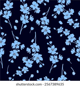 Abstract Hand Drawing Two Colors Victorian Baroque Flowers and Leaves Seamless Vector Pattern Isolated Background Seamless vector floral pattern in Hawaiian style with big flower