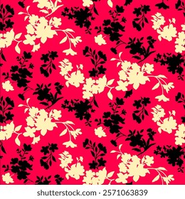 Abstract Hand Drawing Two Colors Victorian Baroque Flowers and Leaves Seamless Vector Pattern Isolated Background Seamless vector floral pattern in Hawaiian style with big flowers