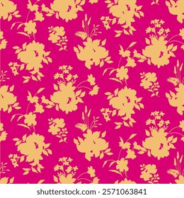 Abstract Hand Drawing Two Colors Victorian Baroque Flowers and Leaves Seamless Vector Pattern Isolated Background Seamless vector floral pattern in Hawaiian style with big flowers
