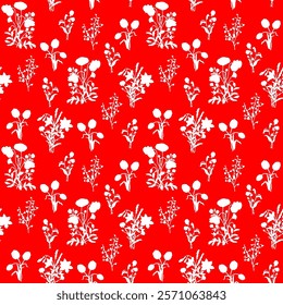 Abstract Hand Drawing Two Colors Victorian Baroque Flowers and Leaves Seamless Vector Pattern Isolated Background Seamless vector floral pattern in Hawaiian style with big flowers