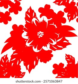 Abstract Hand Drawing Two Colors Victorian Baroque Flowers and Leaves Seamless Vector Pattern Isolated Background Seamless vector floral pattern in Hawaiian style with big flowers