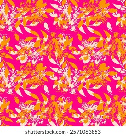 Abstract Hand Drawing Two Colors Victorian Baroque Flowers and Leaves Seamless Vector Pattern Isolated Background Seamless vector floral pattern in Hawaiian style with big flowers