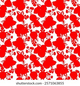 Abstract Hand Drawing Two Colors Victorian Baroque Flowers and Leaves Seamless Vector Pattern Isolated Background Seamless vector floral pattern in Hawaiian style with big flowers