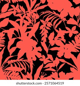 Abstract Hand Drawing Two Colors Victorian Baroque Flowers and Leaves Seamless Vector Pattern Isolated Background Seamless vector floral pattern in Hawaiian style with big flowers
