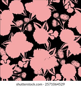 Abstract Hand Drawing Two Colors Victorian Baroque Flowers and Leaves Seamless Vector Pattern Isolated Background Seamless vector floral pattern in Hawaiian style with big flowers
