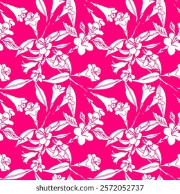 Abstract Hand Drawing Two Colors Victorian Baroque Flowers and Leaves Seamless Vector Pattern Isolated Background Seamless vector floral pattern in Hawaiian style with big flower.