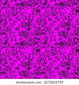 Abstract Hand Drawing Two Colors Victorian Baroque Flowers and Leaves Seamless Vector Pattern Isolated Background Seamless vector floral pattern in Hawaiian style with big flower.