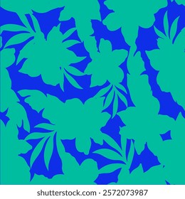 Abstract Hand Drawing Two Colors Victorian Baroque Flowers and Leaves Seamless Vector Pattern Isolated Background Seamless vector floral pattern in Hawaiian style with big flower