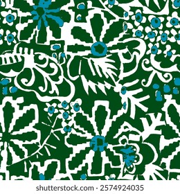 Abstract Hand Drawing Two Colors Victorian Baroque Flowers and Leaves Seamless Vector Pattern Isolated Background Seamless vector floral pattern in Hawaiian style with big flowers