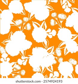 Abstract Hand Drawing Two Colors Victorian Baroque Flowers and Leaves Seamless Vector Pattern Isolated Background Seamless vector floral pattern in Hawaiian style with big flower
