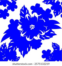 Abstract Hand Drawing Two Colors Victorian Baroque Flowers and Leaves Seamless Vector Pattern Isolated Background Seamless vector floral pattern in Hawaiian style with big flowers