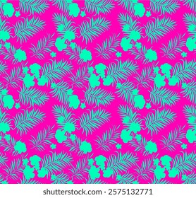 Abstract Hand Drawing Two Colors Victorian Baroque Flowers and Leaves Seamless Vector Pattern Isolated Background Seamless vector floral pattern in Hawaiian style with big flower