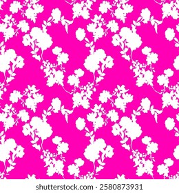 Abstract Hand Drawing Two Colors Victorian Baroque Flowers and Leaves Seamless Vector Pattern Isolated Background Seamless vector floral pattern in Hawaiian style with big flowers