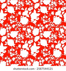 Abstract Hand Drawing Two Colors Victorian Baroque Flowers and Leaves Seamless Vector Pattern Isolated Background Seamless vector floral pattern in Hawaiian style with big flowers