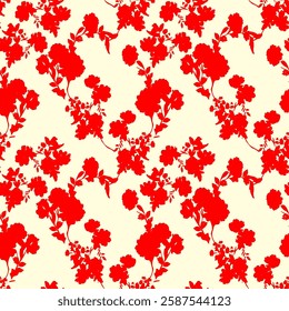 Abstract Hand Drawing Two Colors Victorian Baroque Flowers and Leaves Seamless Vector Pattern Isolated Background Seamless vector floral pattern in Hawaiian style with big flowers