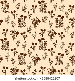 Abstract Hand Drawing Two Colors Victorian Baroque Flowers and Leaves Seamless Vector Pattern Isolated Background Seamless vector floral pattern in Hawaiian style with big flowers