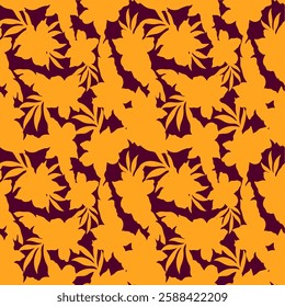 Abstract Hand Drawing Two Colors Victorian Baroque Flowers and Leaves Seamless Vector Pattern Isolated Background Seamless vector floral pattern in Hawaiian style with big flowers
