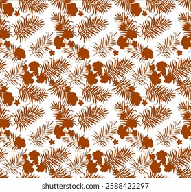 Abstract Hand Drawing Two Colors Victorian Baroque Flowers and Leaves Seamless Vector Pattern Isolated Background Seamless vector floral pattern in Hawaiian style with big flower.