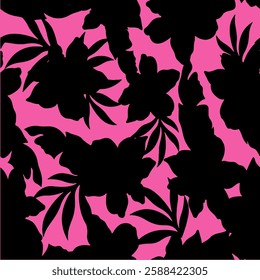 Abstract Hand Drawing Two Colors Victorian Baroque Flowers and Leaves Seamless Vector Pattern Isolated Background Seamless vector floral pattern in Hawaiian style with big flower.