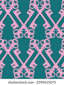 Abstract Hand Drawing Two Colors Diagonal Vintage Keys Seamless Vector Pattern Isolated Background 
