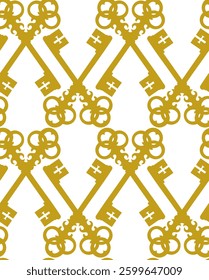 Abstract Hand Drawing Two Colors Diagonal Vintage Keys Seamless Vector Pattern Isolated Background 