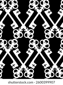 Abstract Hand Drawing Two Colors Diagonal Vintage Keys Seamless Vector Pattern Isolated Background 